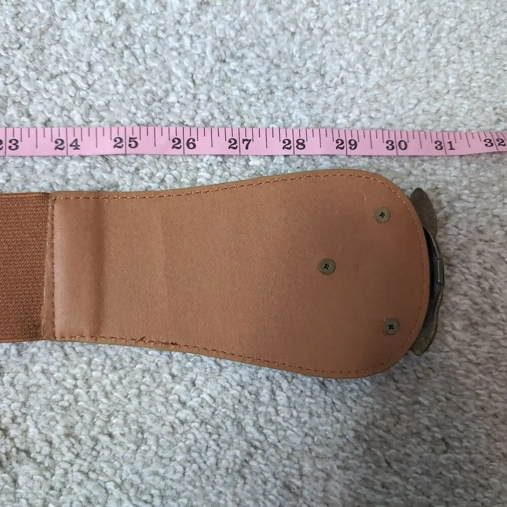 Faux Suede Elastic Waist Belt With Leaf Buckle